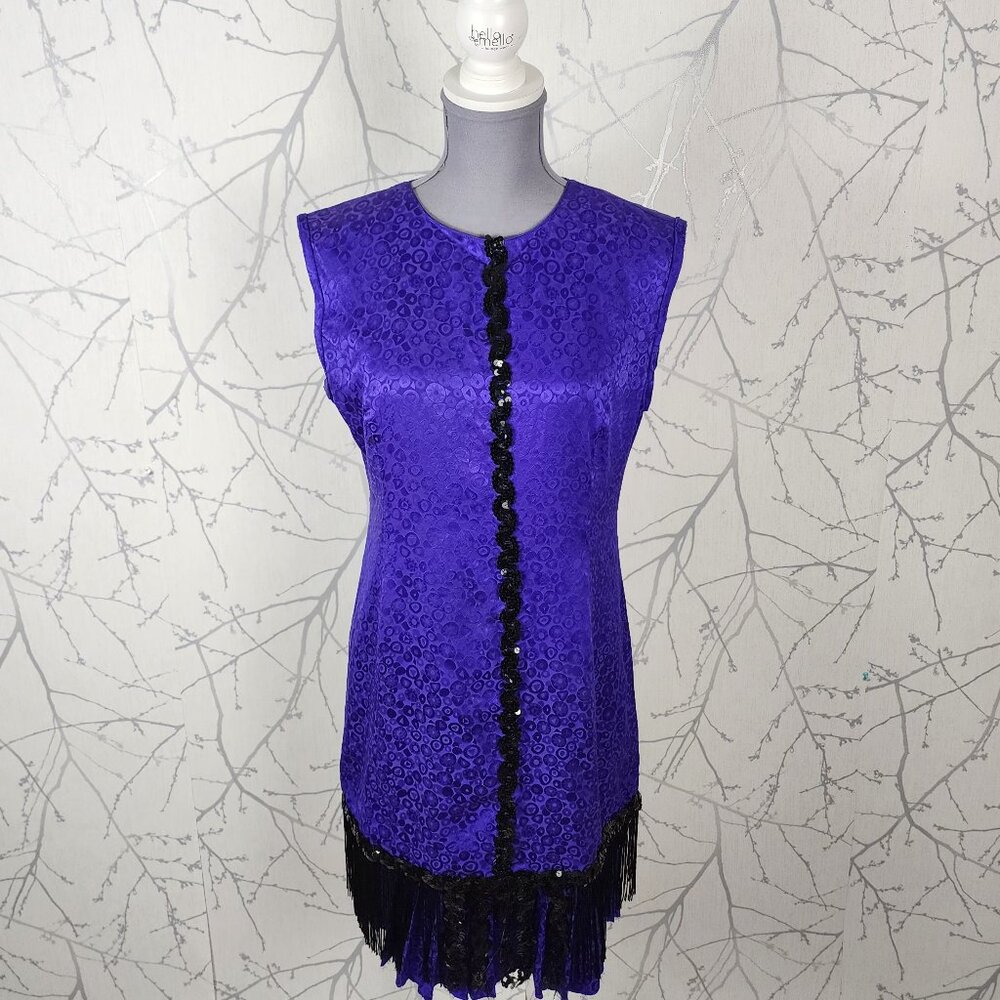 Diane Gilman VTG Purple 100% Silk Sequin Flapper Hem Dress